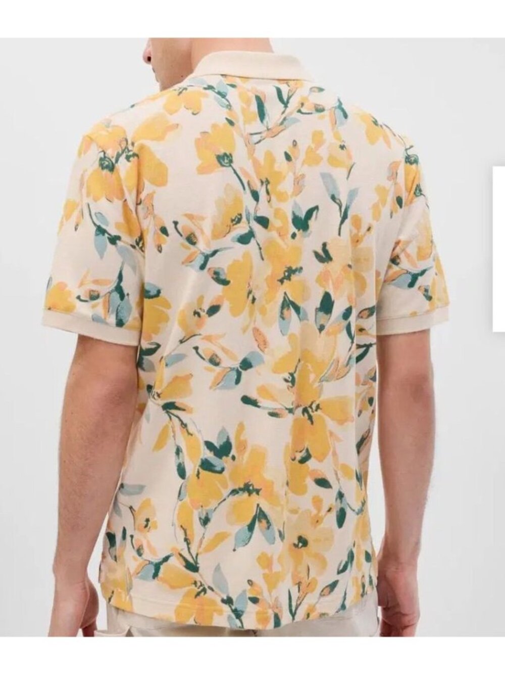 Gap Yellow Floral All Over Polo Shirt Mens Large Short Sleeve Tropical Vacation - Picture 2 of 12